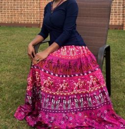 Cotton Skirt Pink with white and orange print 37"